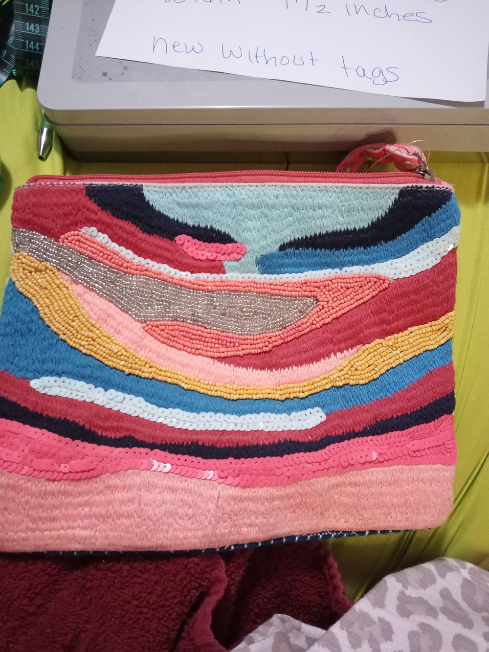 America And Beyond Colorful Beaded Wave Zip Pouch - Multicolor